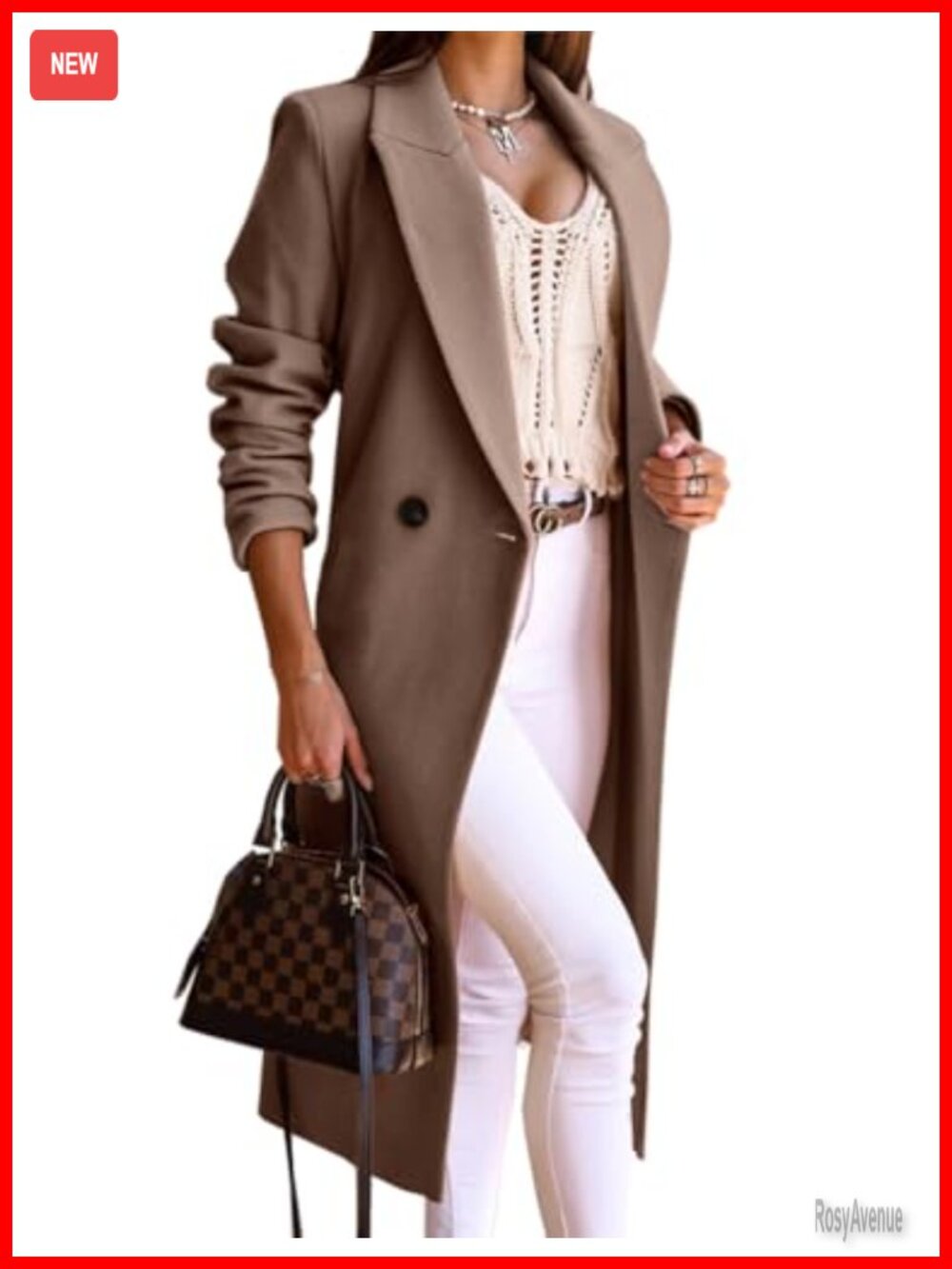 Wool Blend Long Trench Peacoat Double Breasted Slim Fit Overcoat